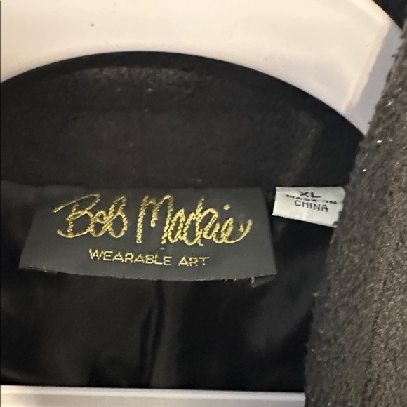 Vintage Bob Mackie Wearable Art Black Fleece Coat with Floral Embroidery - Picture 3 of 4